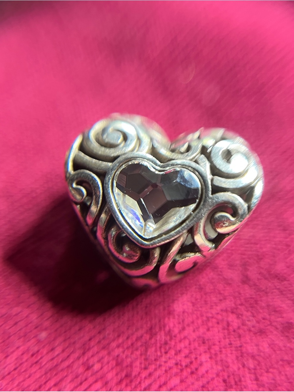 Brighton Silver Plated Swirly Love Clear Crystal Bead Charm